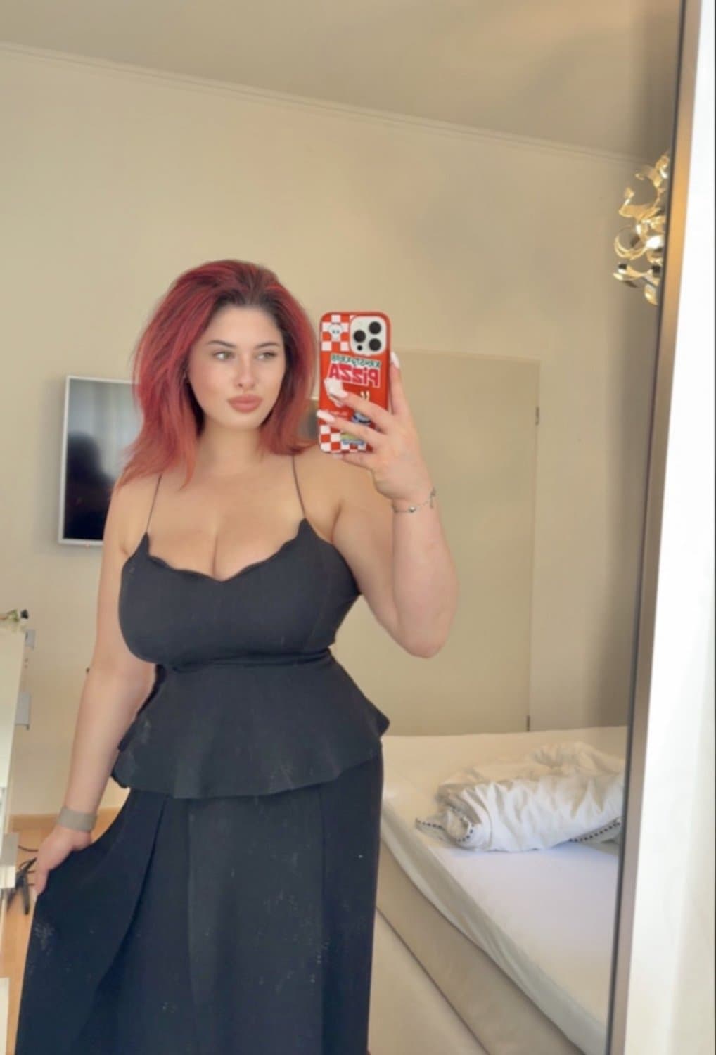 Chubby bitch with red hair and big boobs