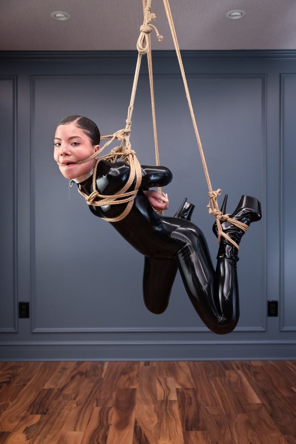 Shweetie  cute ebony latex girl in soft bondage