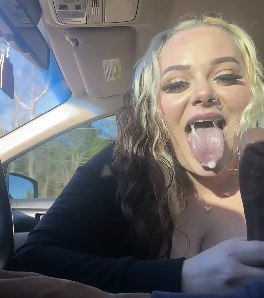 Pretty busty hot and super horny naughty goth gives him a sloppy blowjob