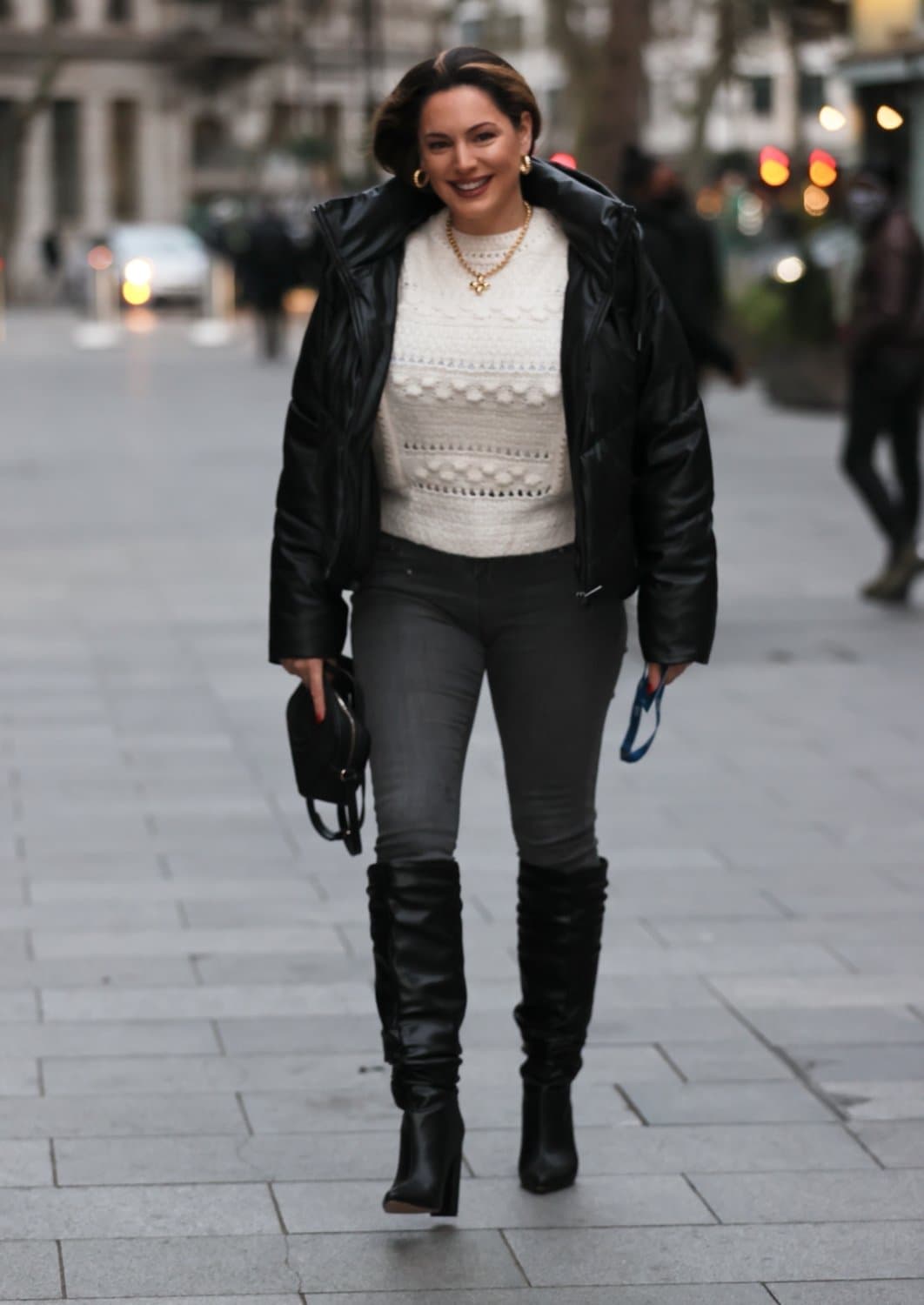 Kelly Brook - Black Knee High Leather Boots