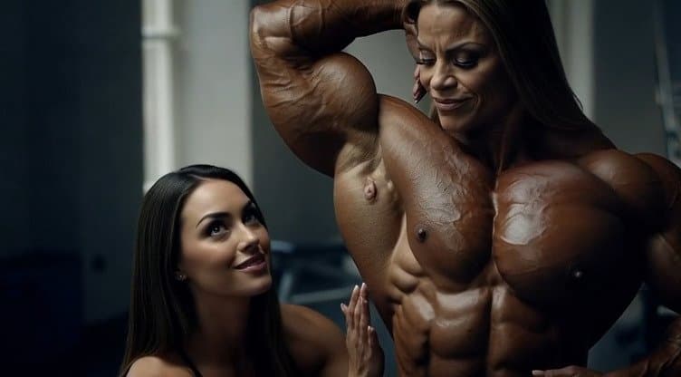 The strong flavour of her naked roided muscles turns every woman into a lesbian