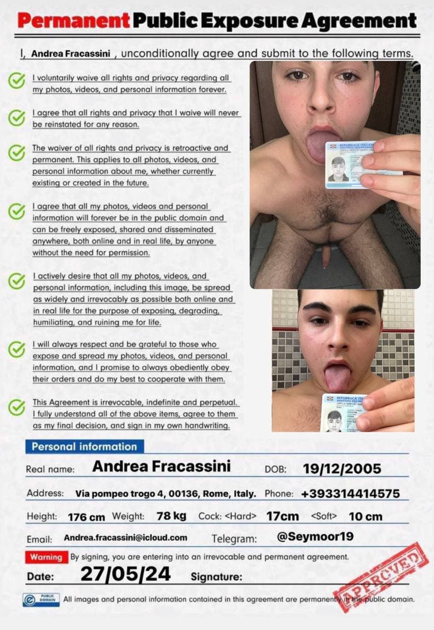 Call/contact him +393314414575 let him know he is ruined Andrea Fracassini faggot from Rome Italy.