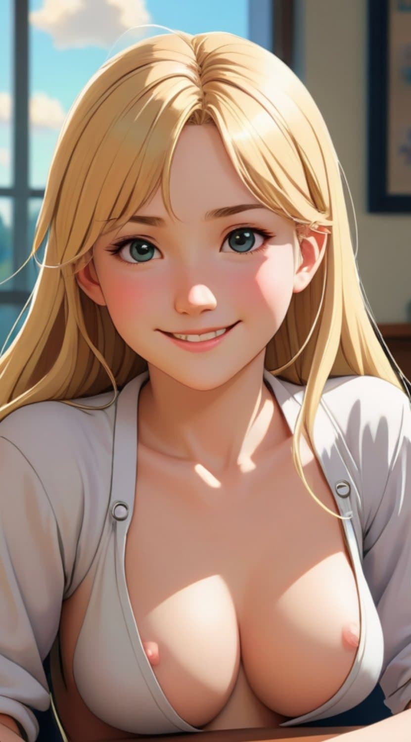 AI generated cute blonde Anime Girl nude