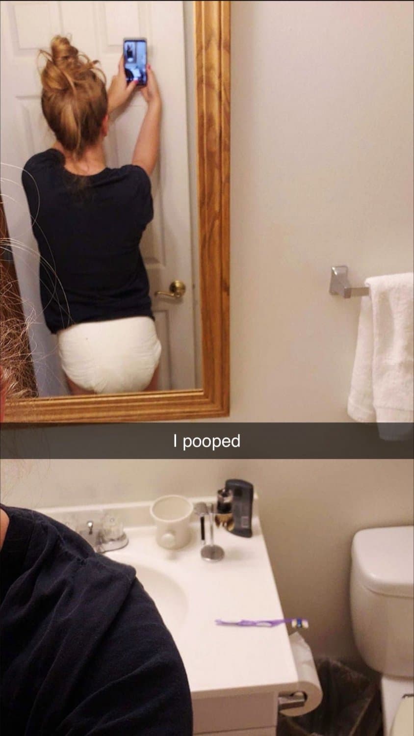 Hot strawberry blonde loves filling her diapers on Snapchat