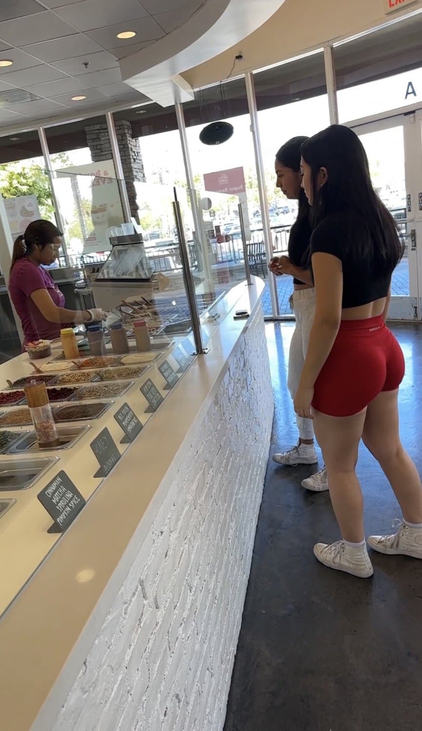 Click to view full size Latina baddie creepshot red Gym shorts