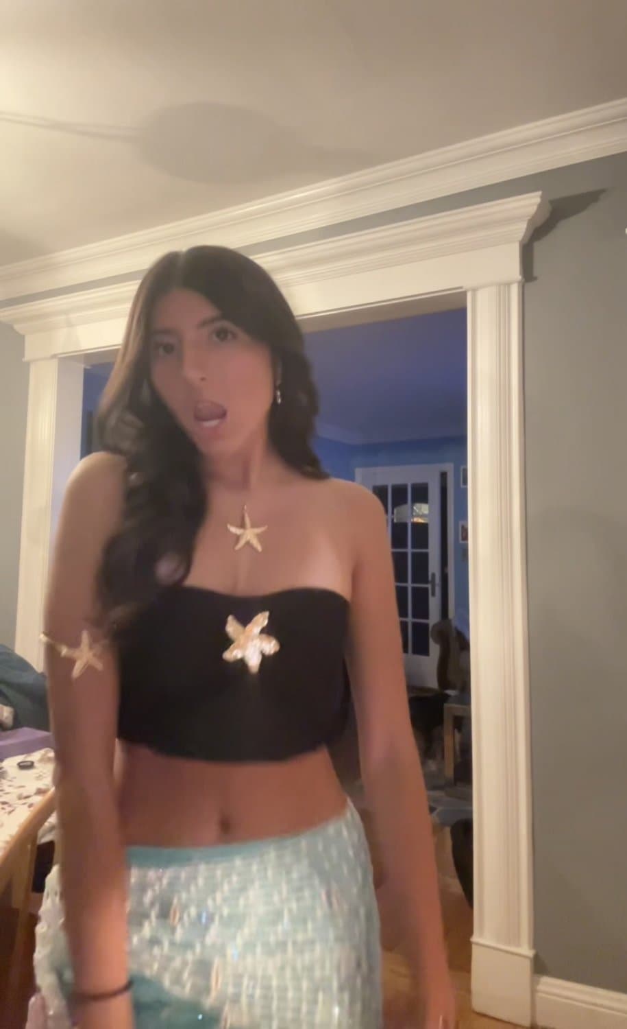 Skinny slut Sabrina Hanriquez dressed as mermaid for Holloween