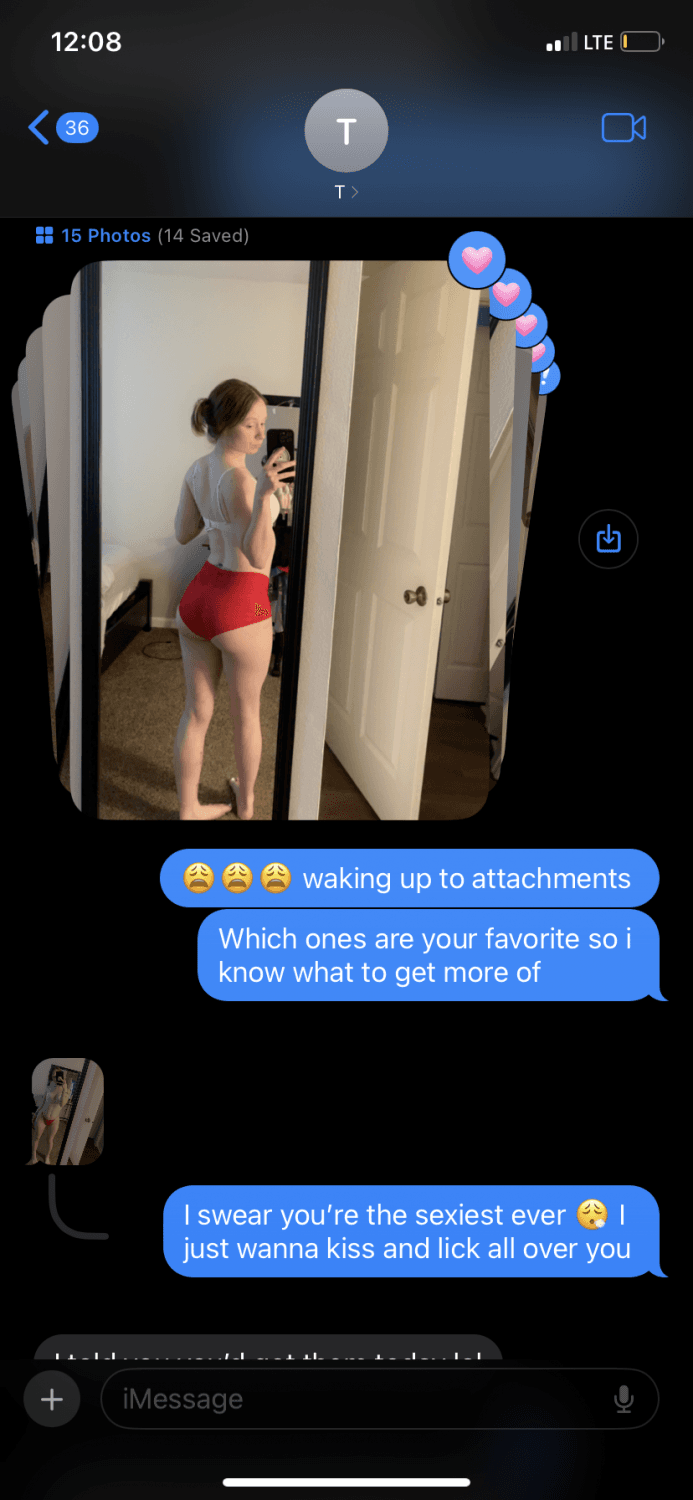 He thinks shes so in love with him. But she sneaks off and sends me pics every night. Her body is ?