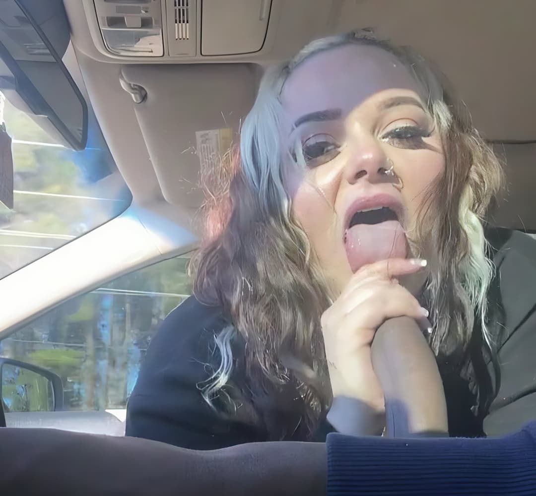 Pretty busty hot and super horny naughty goth gives him a sloppy blowjob