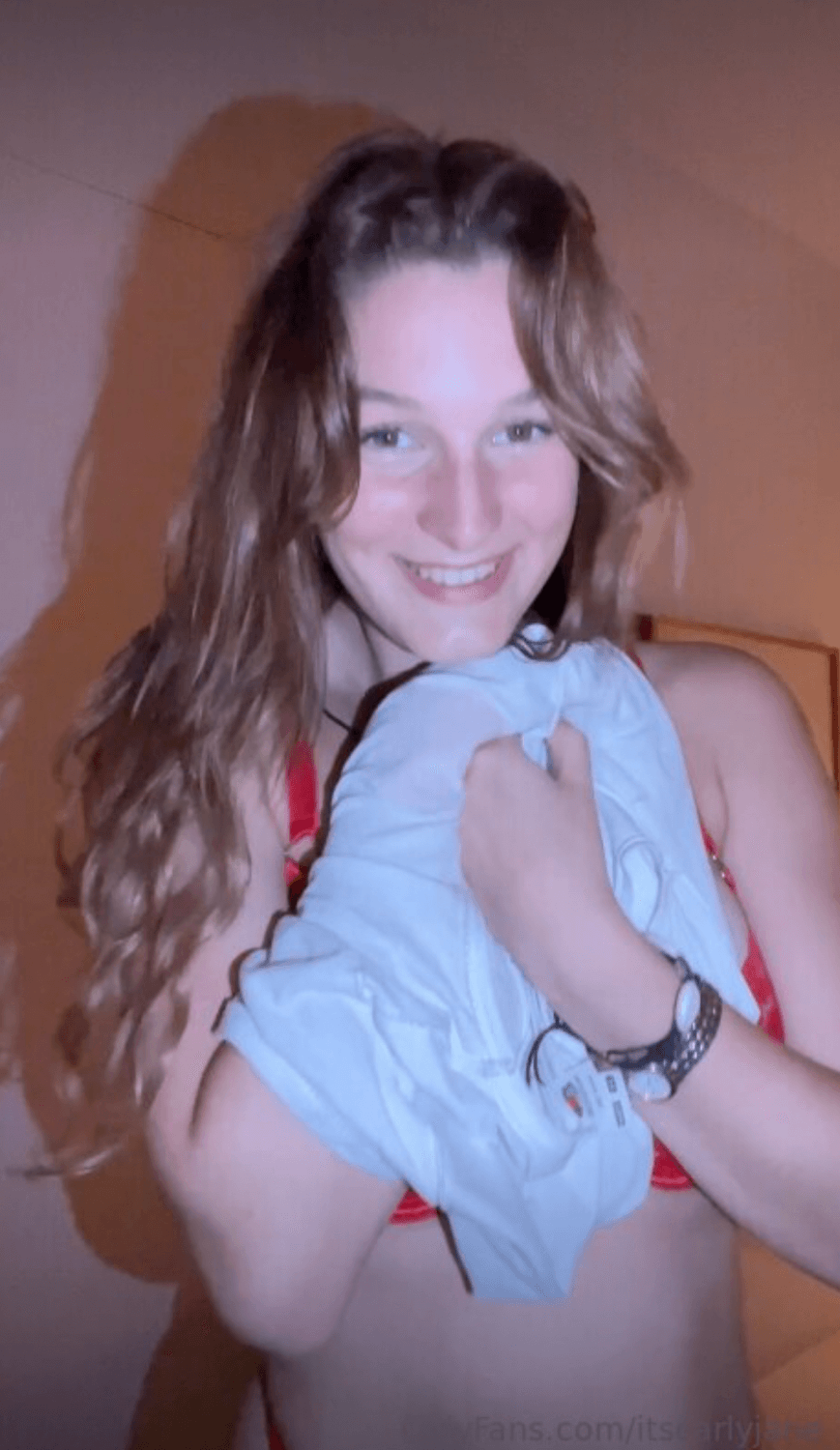 Big Tits Striptease hot brunette with lingerie