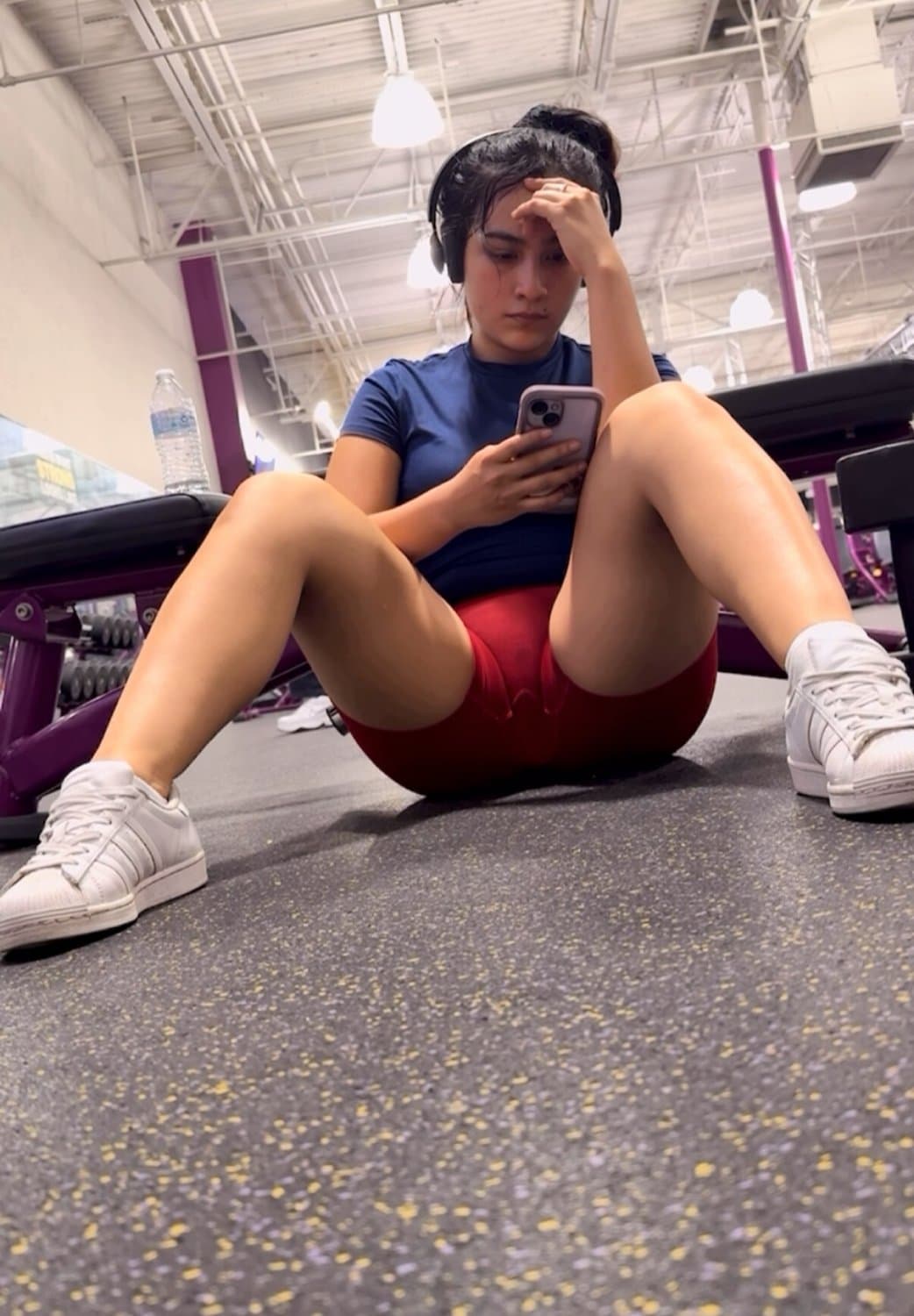 Creepshot Latina red gym shorts