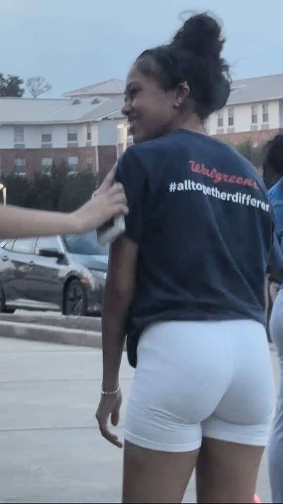 candid cute petite college lightskin little bubble booty in tight white shorts