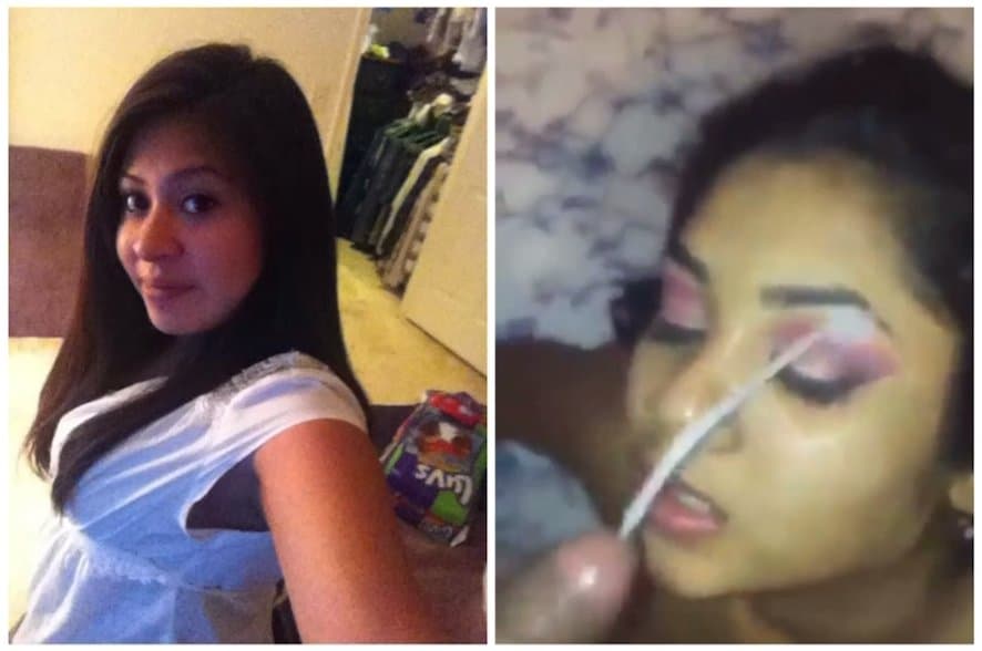 Click to view full size College guy nuts on my wife’s face and she had just finished her makeup for our date