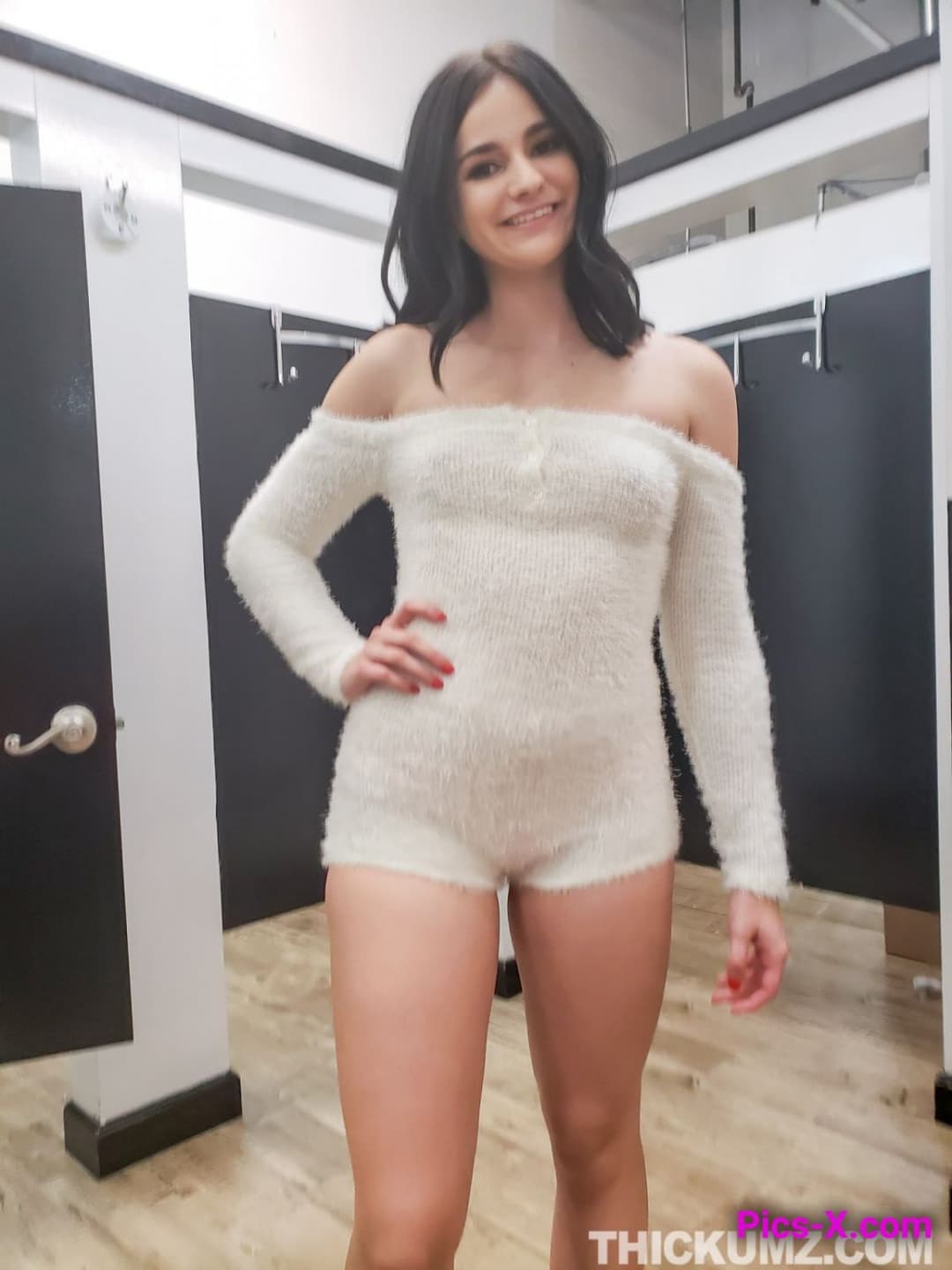 Actual Retarded Cute Girl With Autism Hot White Fur Dress On with boobs popping out Mentally ill