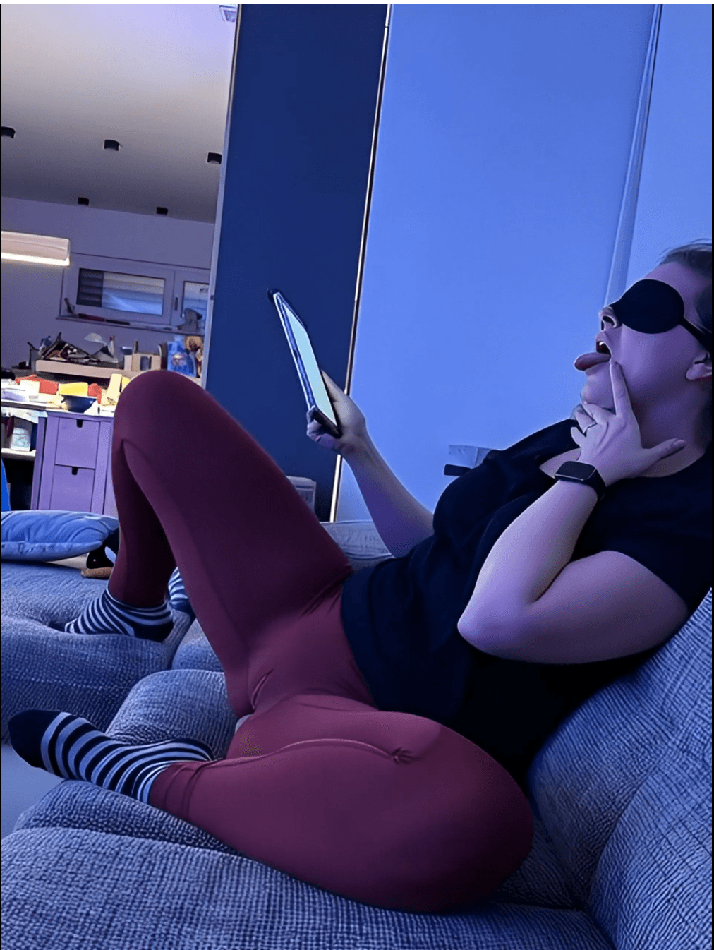 Wife teasing with Blindfold and Tongue