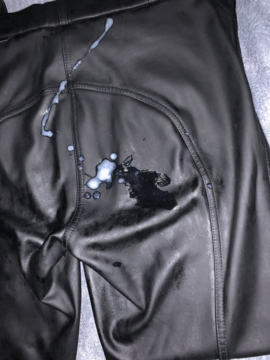 Cumshot on Girl’s Equestrian Leather Pants