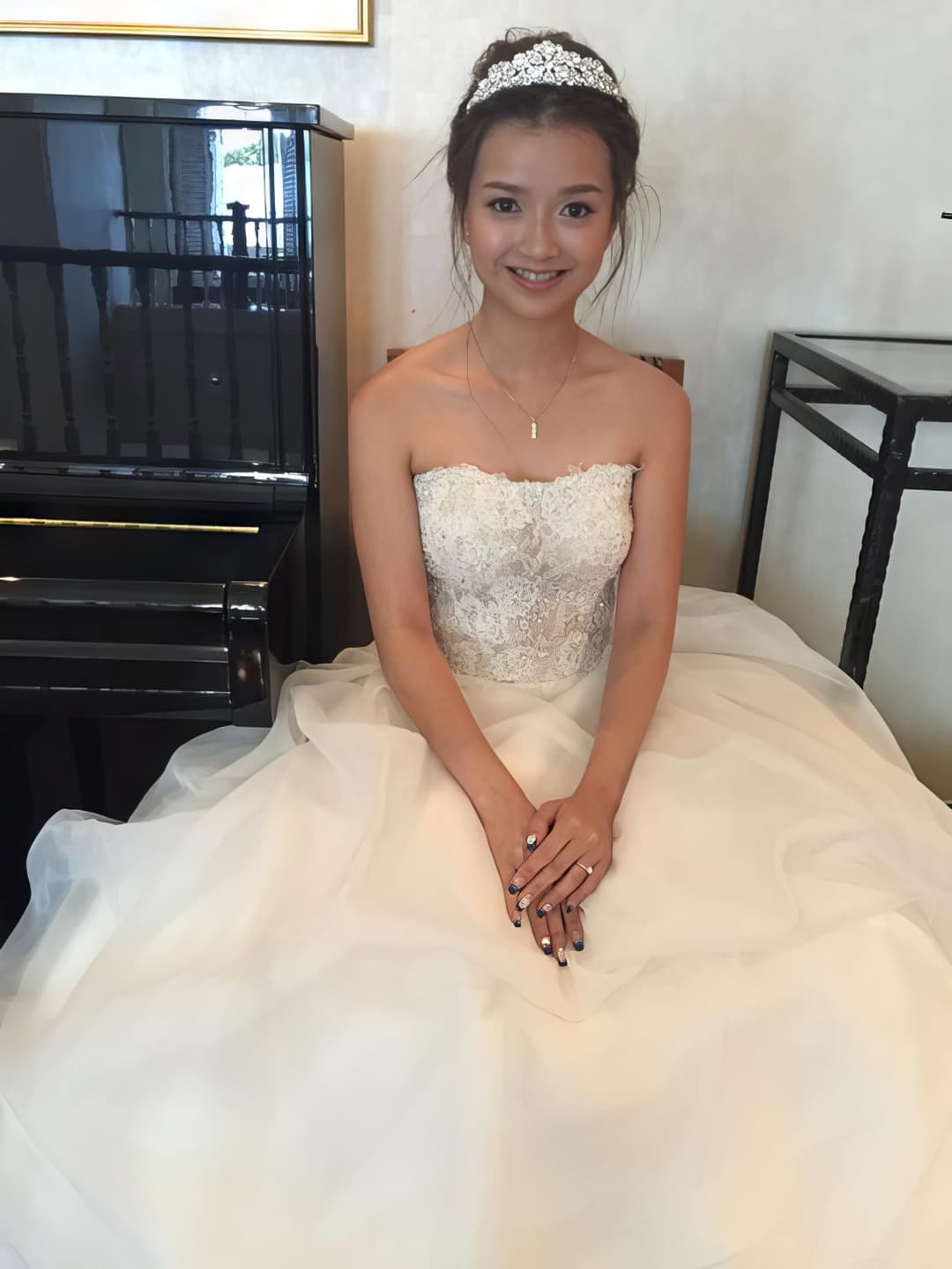 Pretty Viet bride giving blowjob on her wedding night