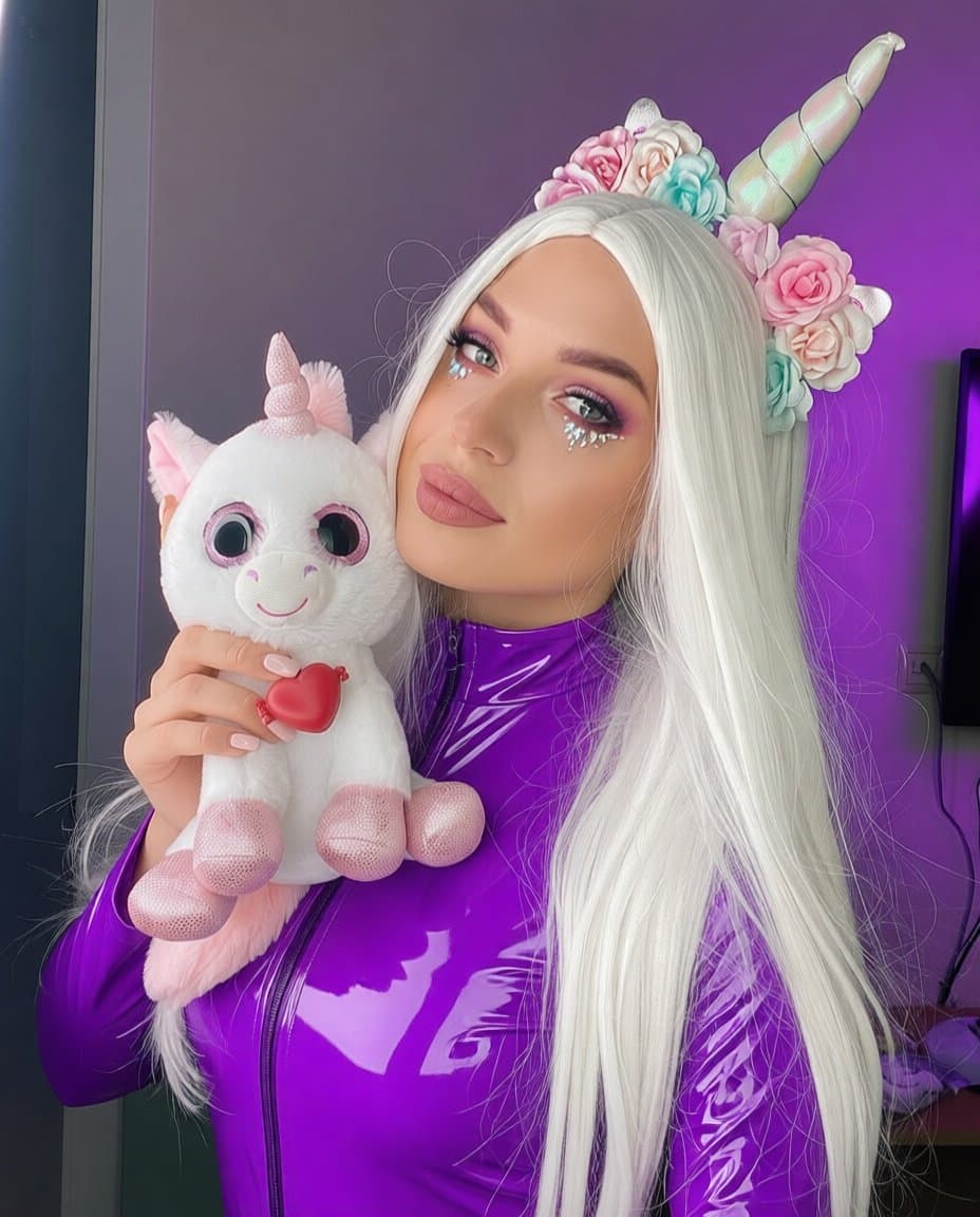 Poli in purple vinyl Catsuit