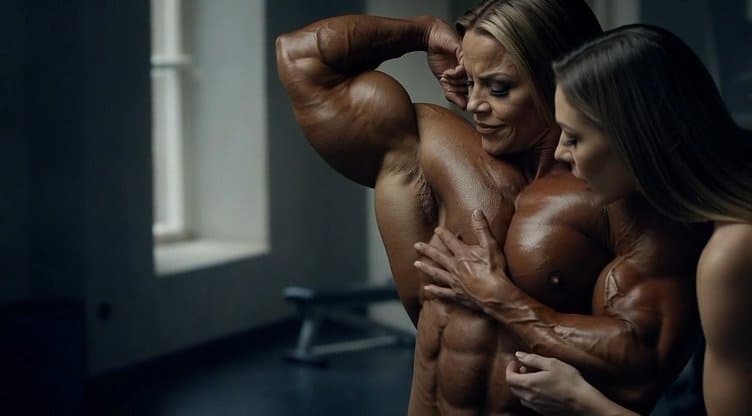 The strong flavour of her naked roided muscles turns every woman into a lesbian