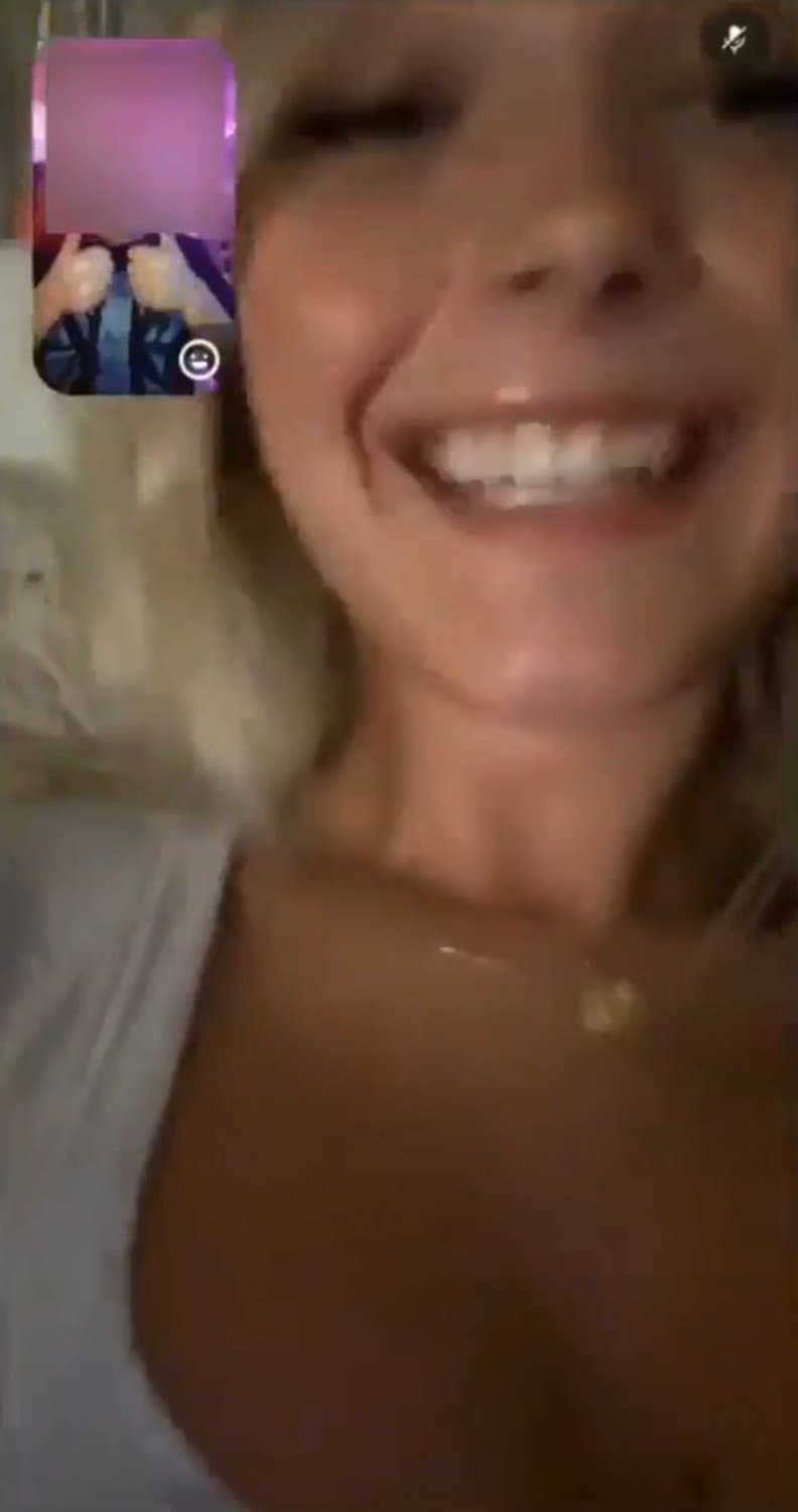 Pretty blonde happy to make him cum by showing her boobs and sticking out her tongue