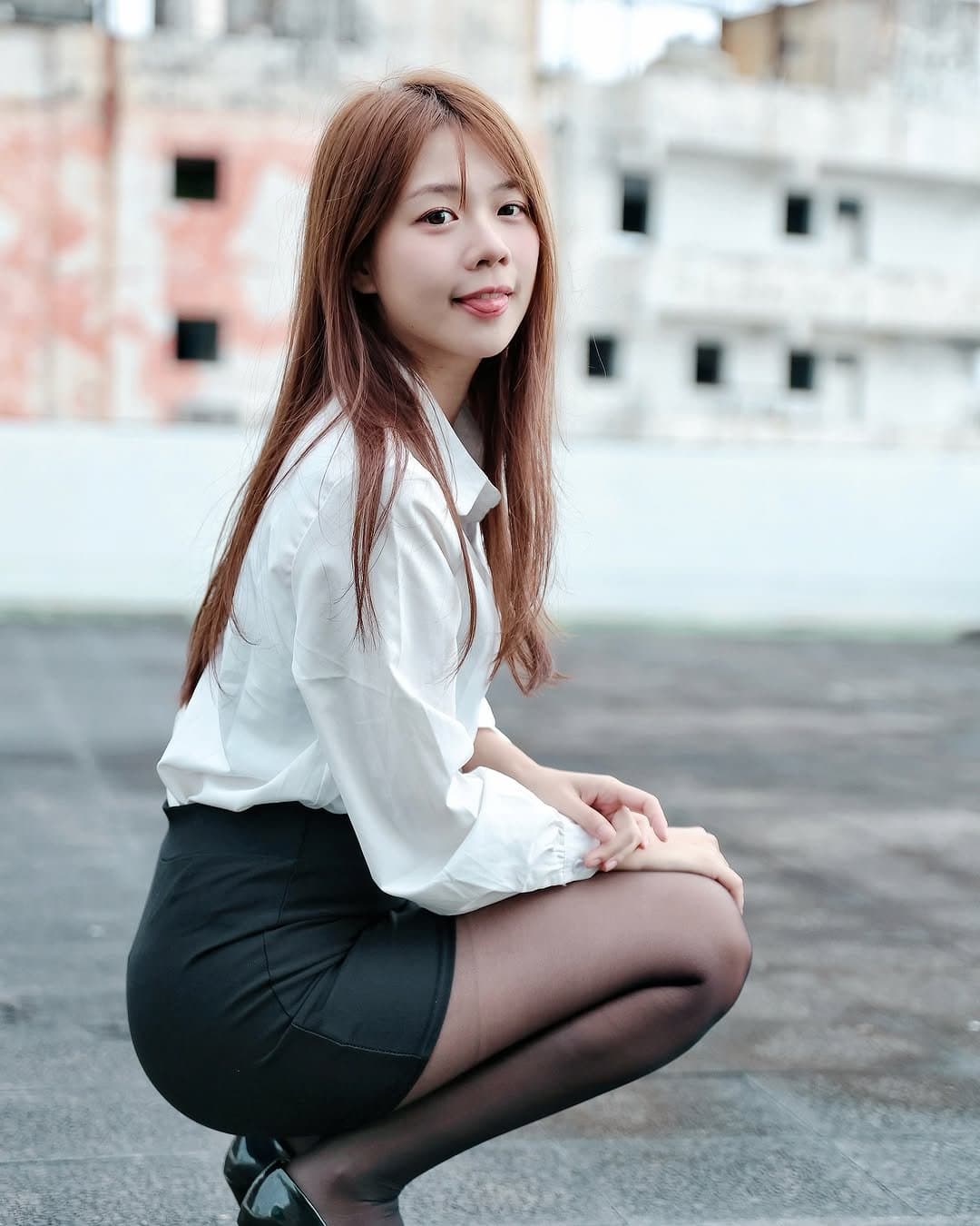 Asian hot Office lady sex in black stocking