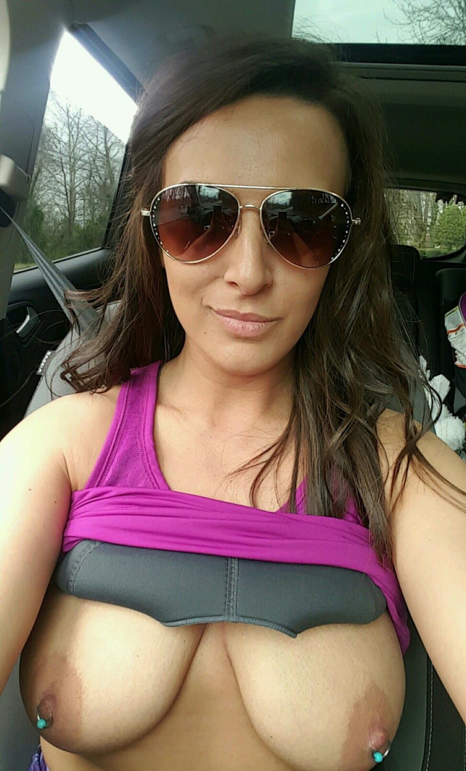 Brunette girlfriend with nice saggy tits