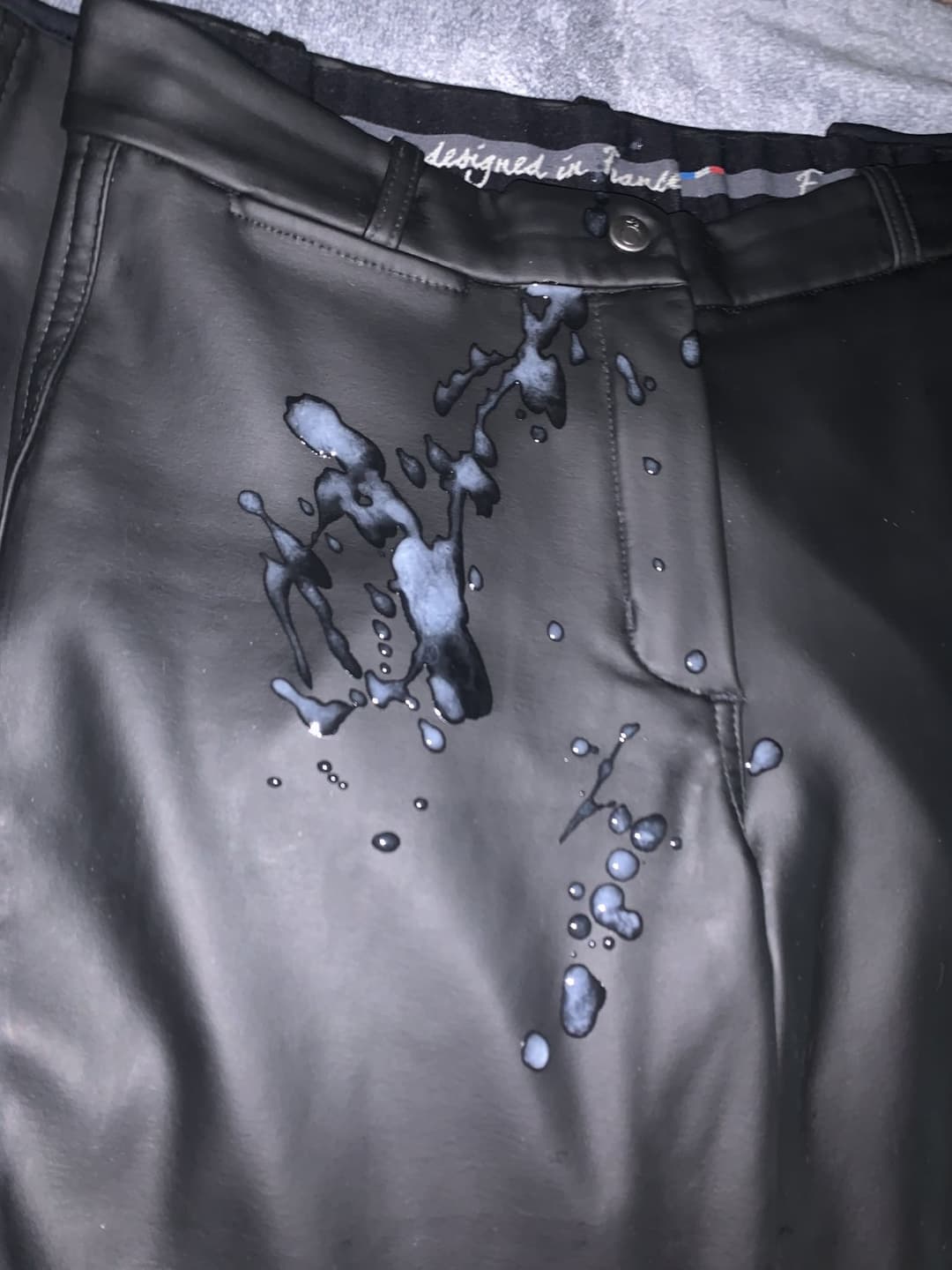 Cumshot on Girl’s Equestrian Leather Pants