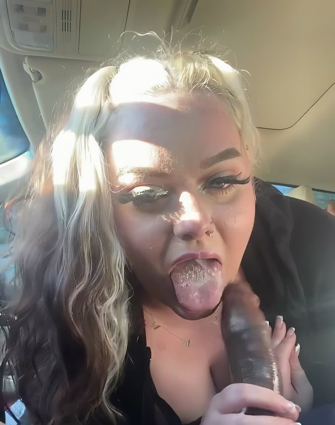 Pretty busty hot and super horny naughty goth gives him a sloppy blowjob