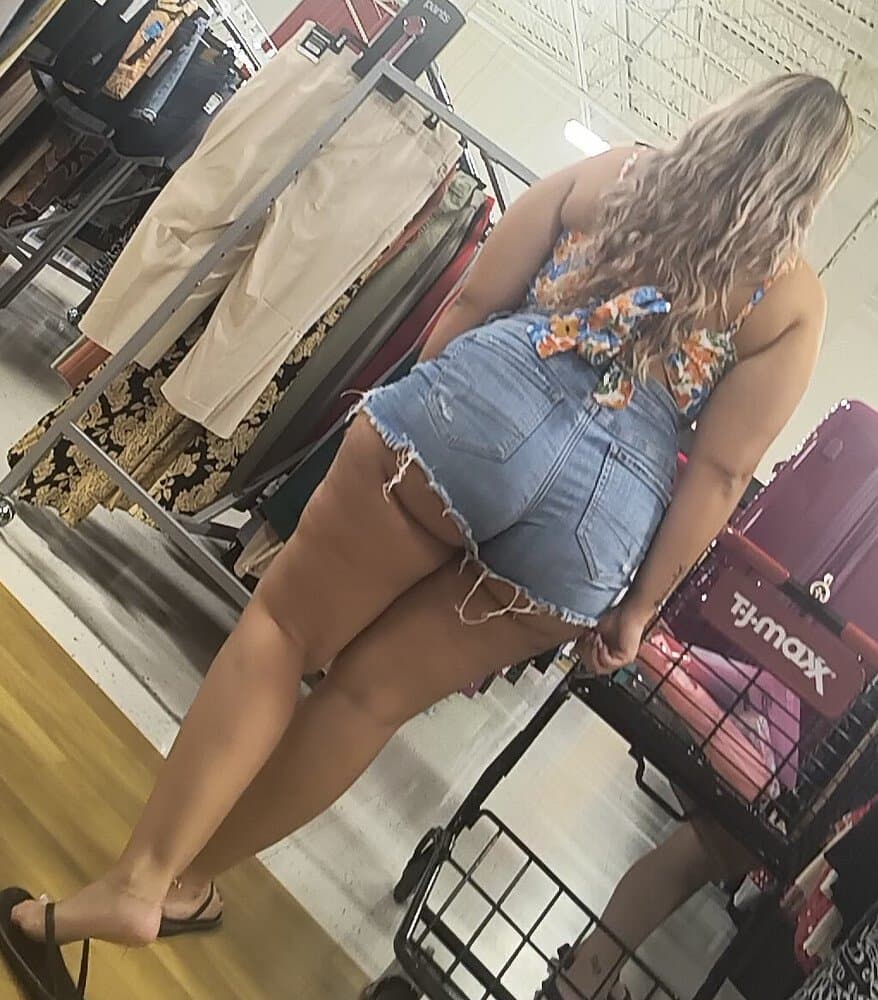 Thick Blonde Cheeks Hanging Out Her Shorts
