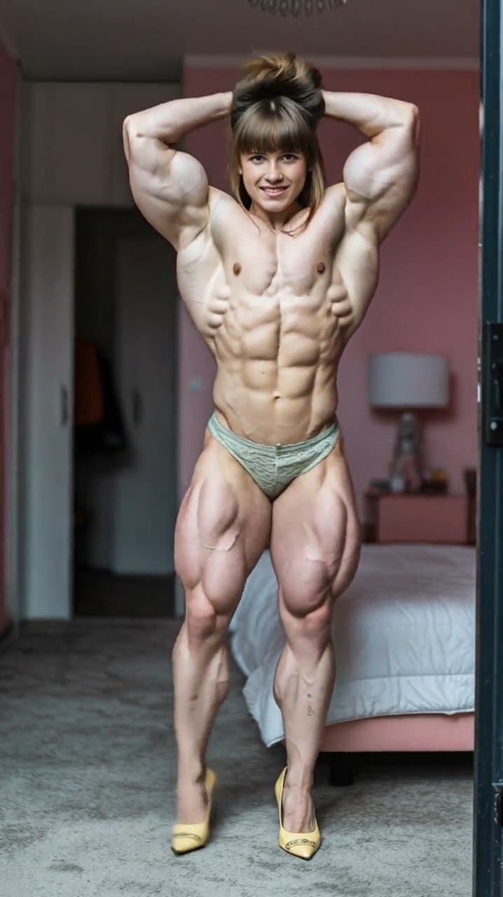 The strong scent of her own roided hypertrophic muscles is enough to make her cum