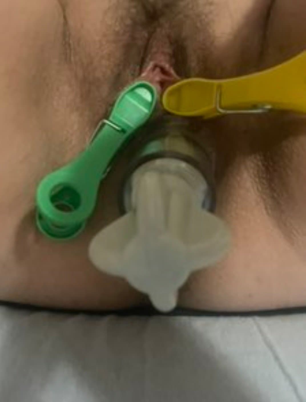 My pig, her plug is pushing her didlo out.