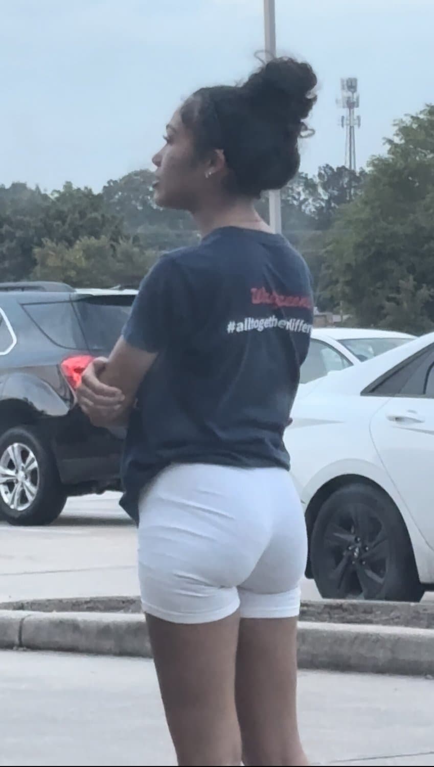 candid cute petite college lightskin little bubble booty in tight white shorts