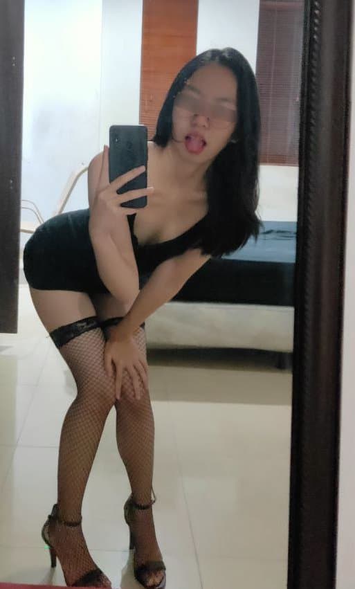 petite asian abby in black strips and spreads her holes