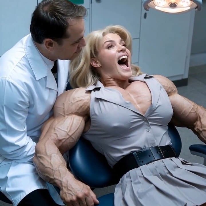 Muscular exhibitionism, her veiny hypertrophic muscles are exploding out of her dress