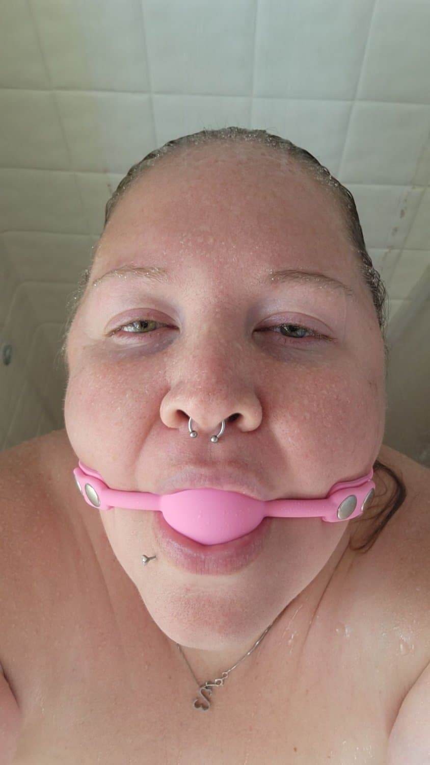 BBW Big Boobs MILF Shower Ball Gag