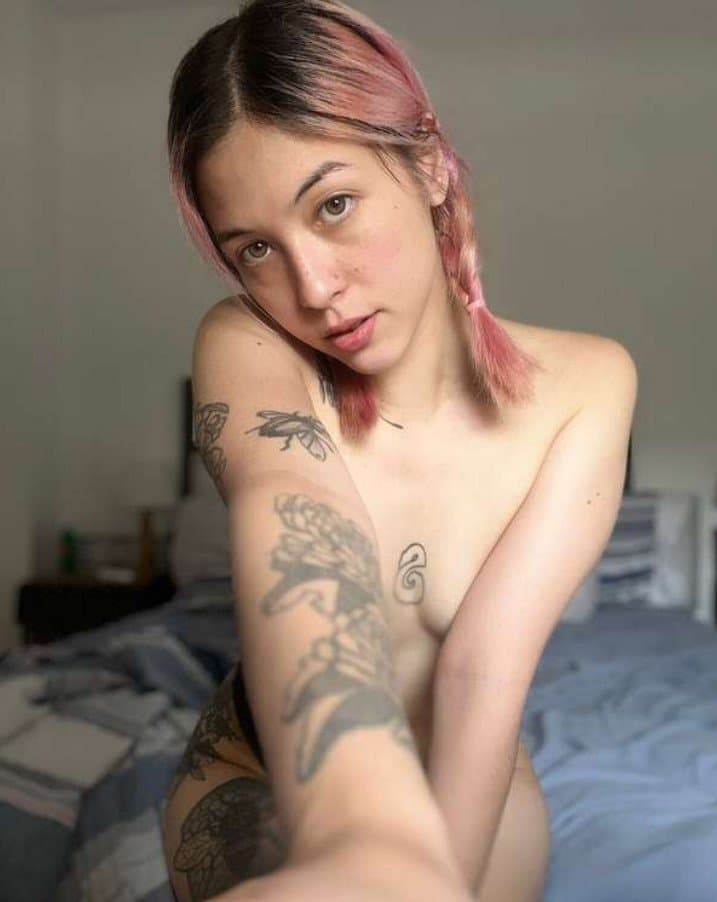 Azul is a sexy tattooed slut. Do you prefer her pink or brunette hair?