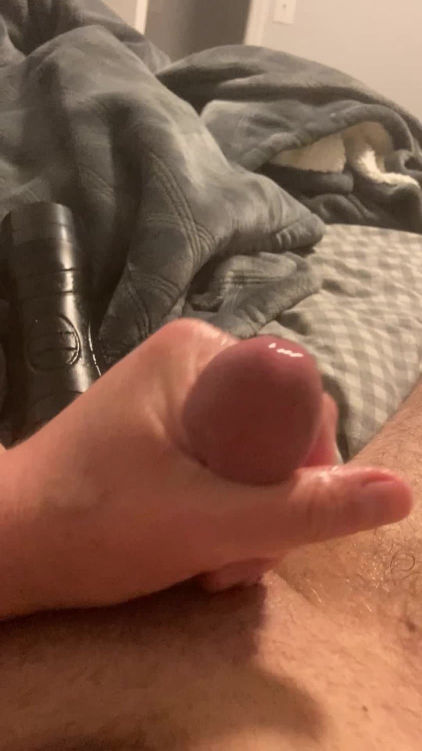 Small dick fucks flashlight for big cumshot