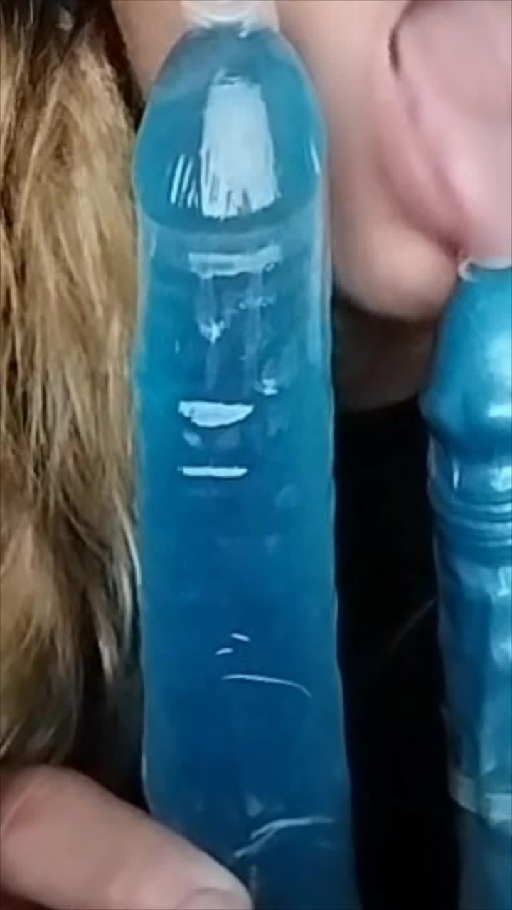 This Blonde Sissy takes 3 Toys at once for DeepThroat - Ahegao Face & Anal Fucking