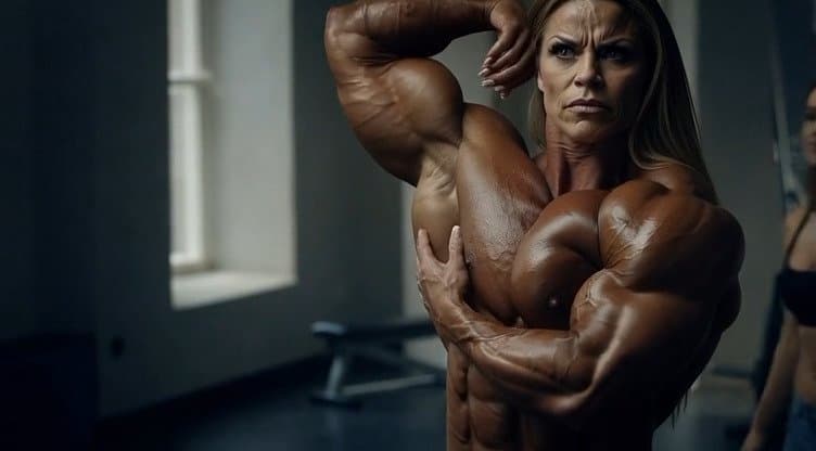 The strong flavour of her naked roided muscles turns every woman into a lesbian