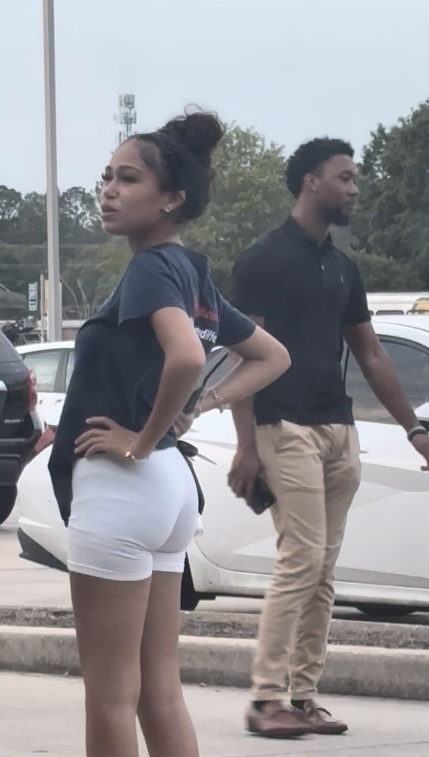 candid cute petite college lightskin little bubble booty in tight white shorts