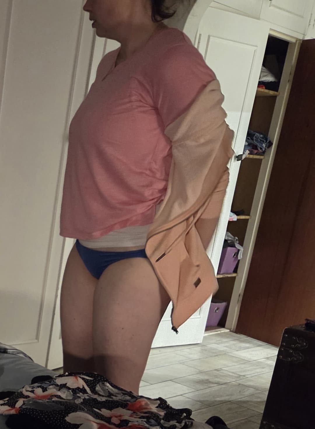 Spy hot wife in blue and black panties