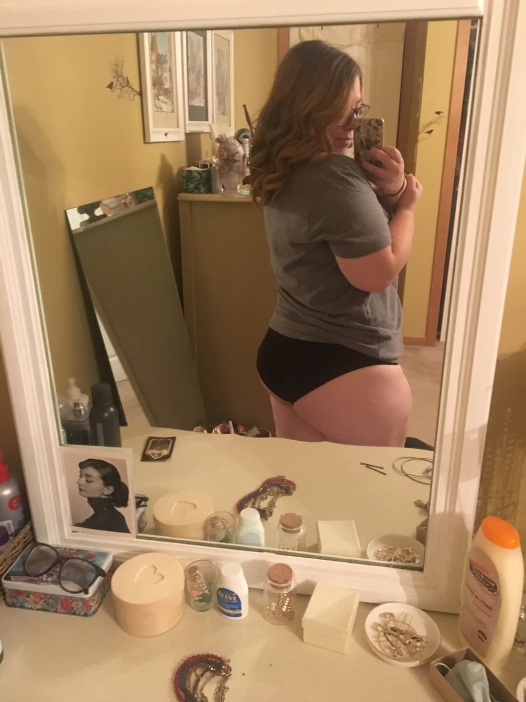 Chubby slut in black thong and underwear