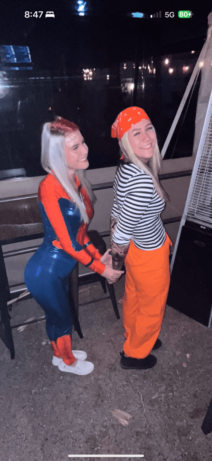 Hot Girls always go for the mean guys. Biker guy was making out with both of them as they strokedhim