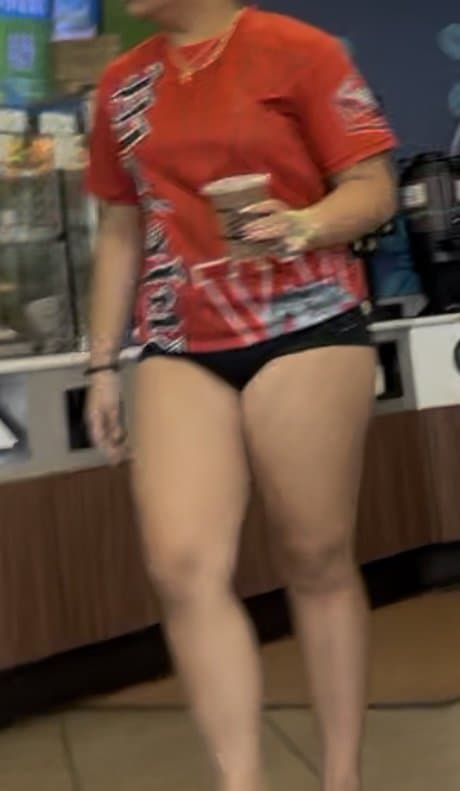 Thick Asian in short tights. Has fat pussy print and thick ass. Not OC