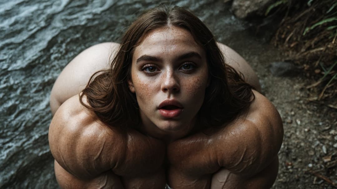 Outrageous bodybuilding nudism, naked hypertrophic muscles in the nature