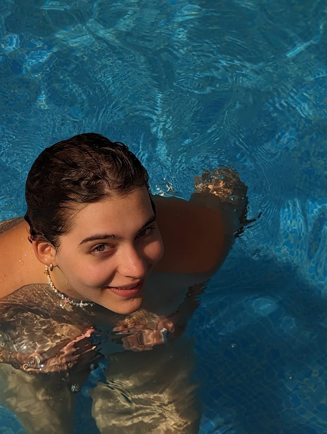 Naked russian beauty busty slut bella swimming in pool public caught by stranger