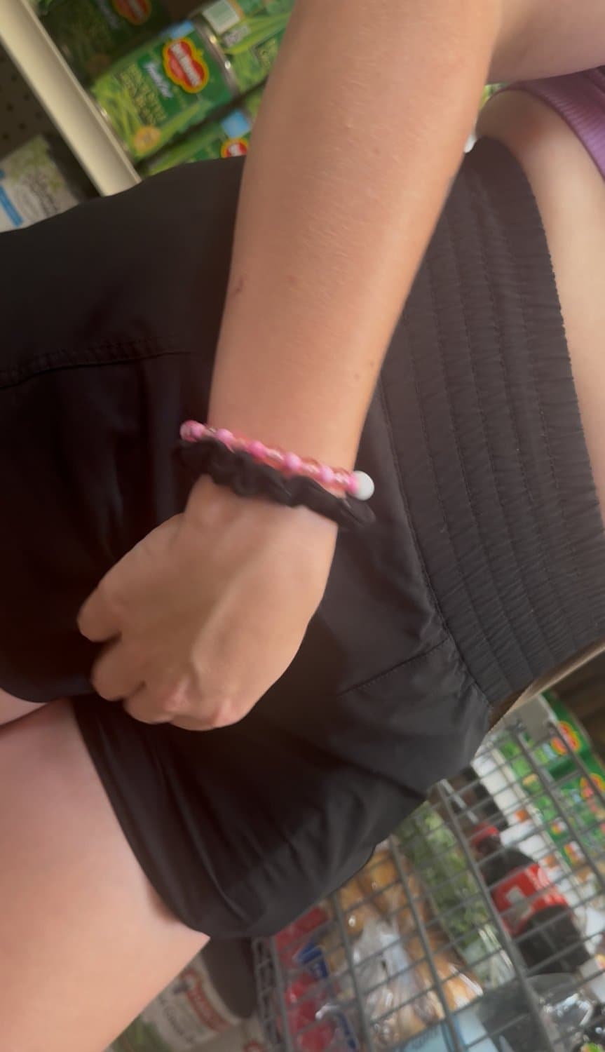 blonde irl wearing pink panties under her shorts