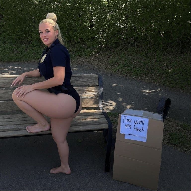 Beautiful officers want their bare feet messed with