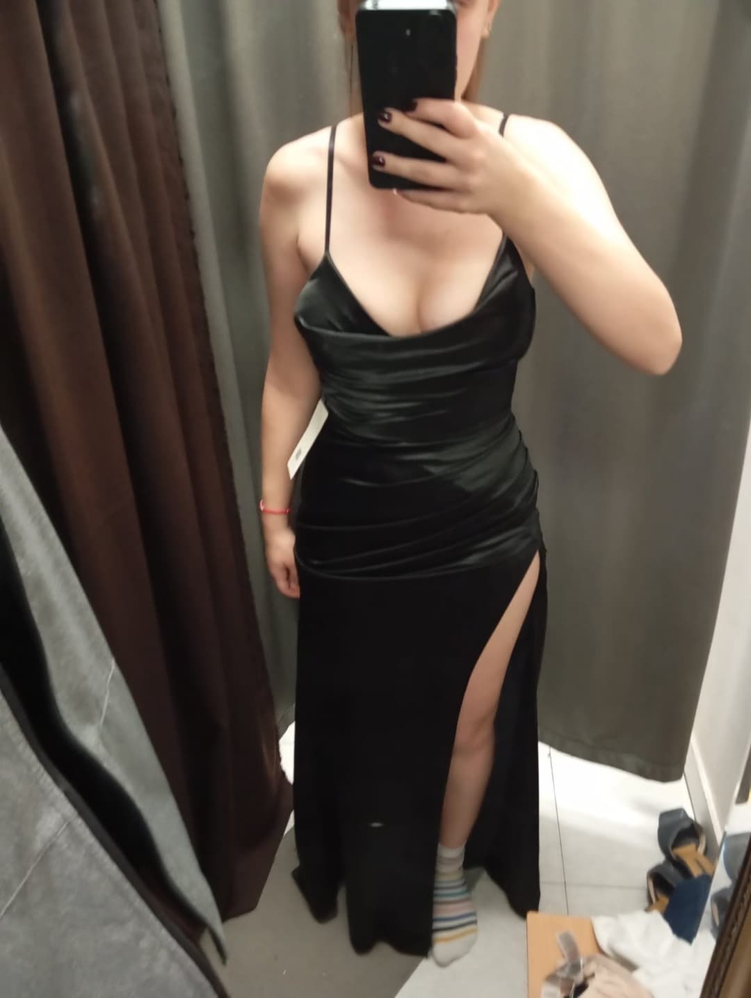 Sexy blonde girlfriend in tight black dress