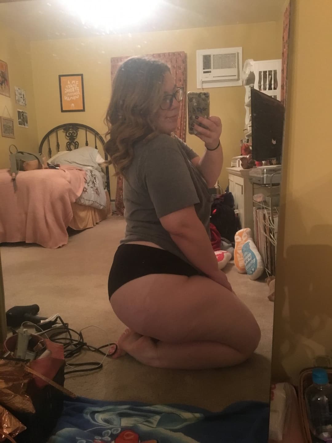 Chubby slut in black thong and underwear