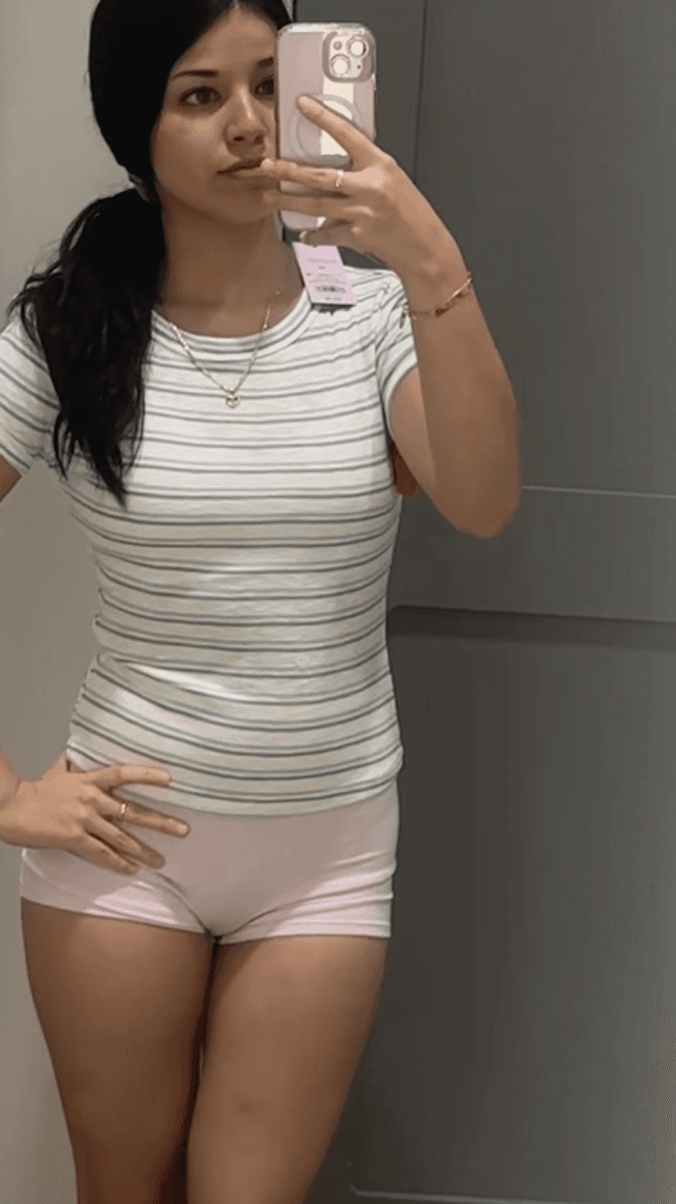 My Latina Cousin Trying Out Shorts Her ass looks fat Her pussy looks so tight DM US IF U HAVE HER